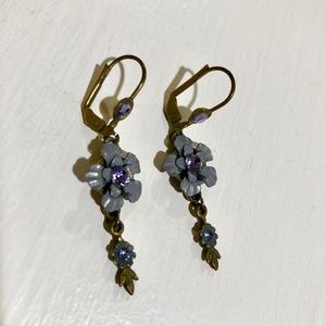 Purple Floral Drop Earrings for Pierced Ears